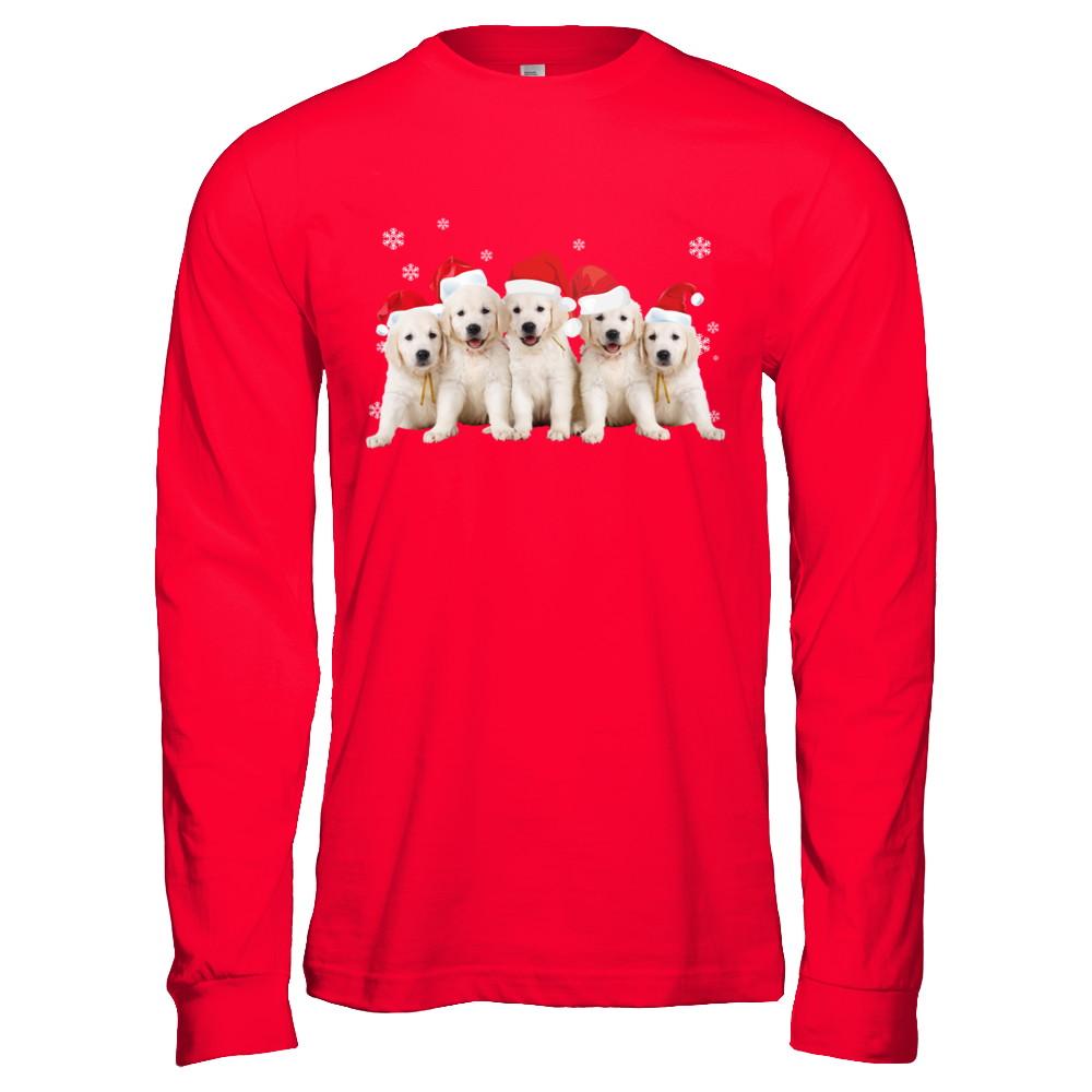 Funny Golden Retriever Puppies Christmas Dog Gift-T-Shirt & Hoodie-Long Sleeve T-Shirt-Red