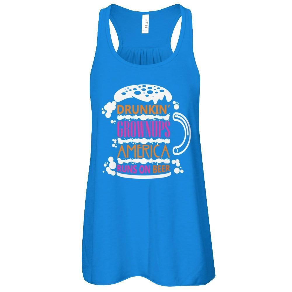 Drunkin' Grownups America Runs On Beer-T-Shirt & Hoodie-Women's Flowy Racerback Tank-True Royal