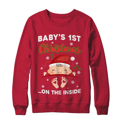 Baby's 1St Christmas On The Inside Pregnant-T-Shirt & Sweatshirt-Crewneck Sweatshirt-Red