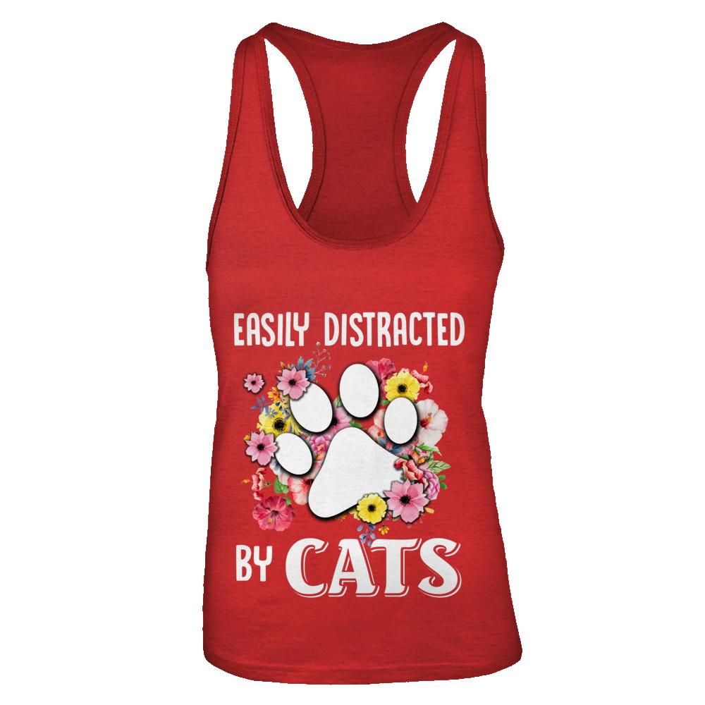 Easily Distracted By Cats-T-Shirt & Tank Top-Women's Ideal Racerback Tank-Red