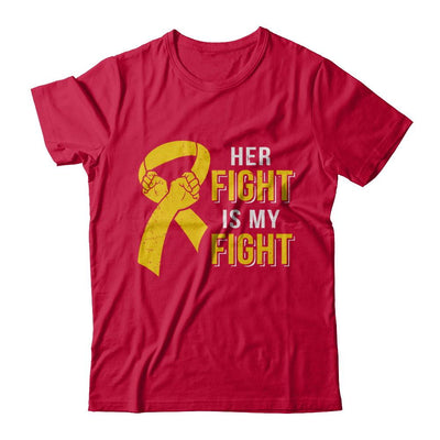 Her Fight Is My Fight Childhood Cancer Yellow Ribbon-T-Shirt & Hoodie-Classic T-Shirt-Red