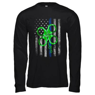Thin Blue Line Police St Patrick's Day Clover-T-Shirt & Hoodie-Long Sleeve T-Shirt-Black