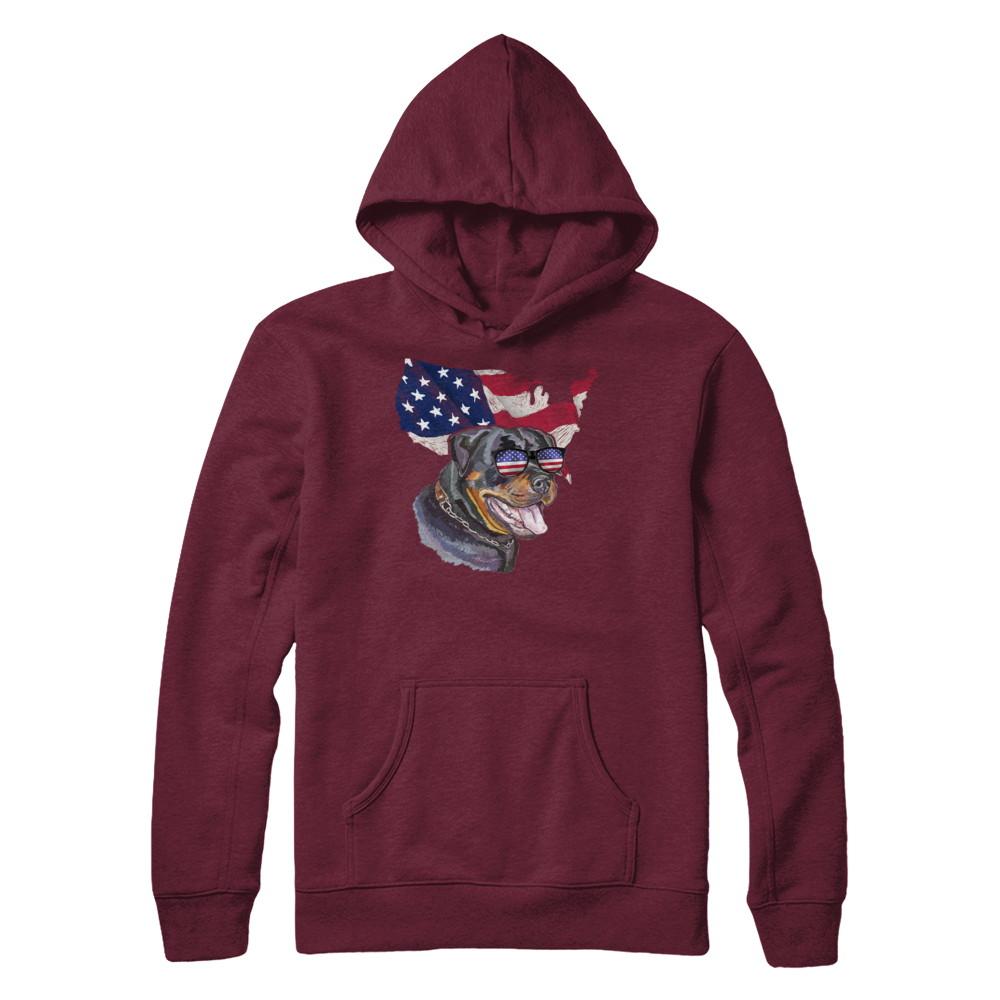 Funny Patriot Rottweiler Dog 4Th Of July American Flag-T-Shirt & Hoodie-Pullover Hoodie-Maroon
