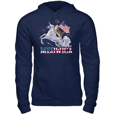 Meowica 4Th Of July Funny Cat On Unicorn Independence-T-Shirt & Hoodie-Pullover Hoodie-Navy