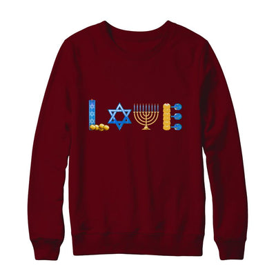 Jewish Love Happy Hanukkah Star Heart Gift-T-Shirt & Sweatshirt-Crewneck Sweatshirt-Maroon