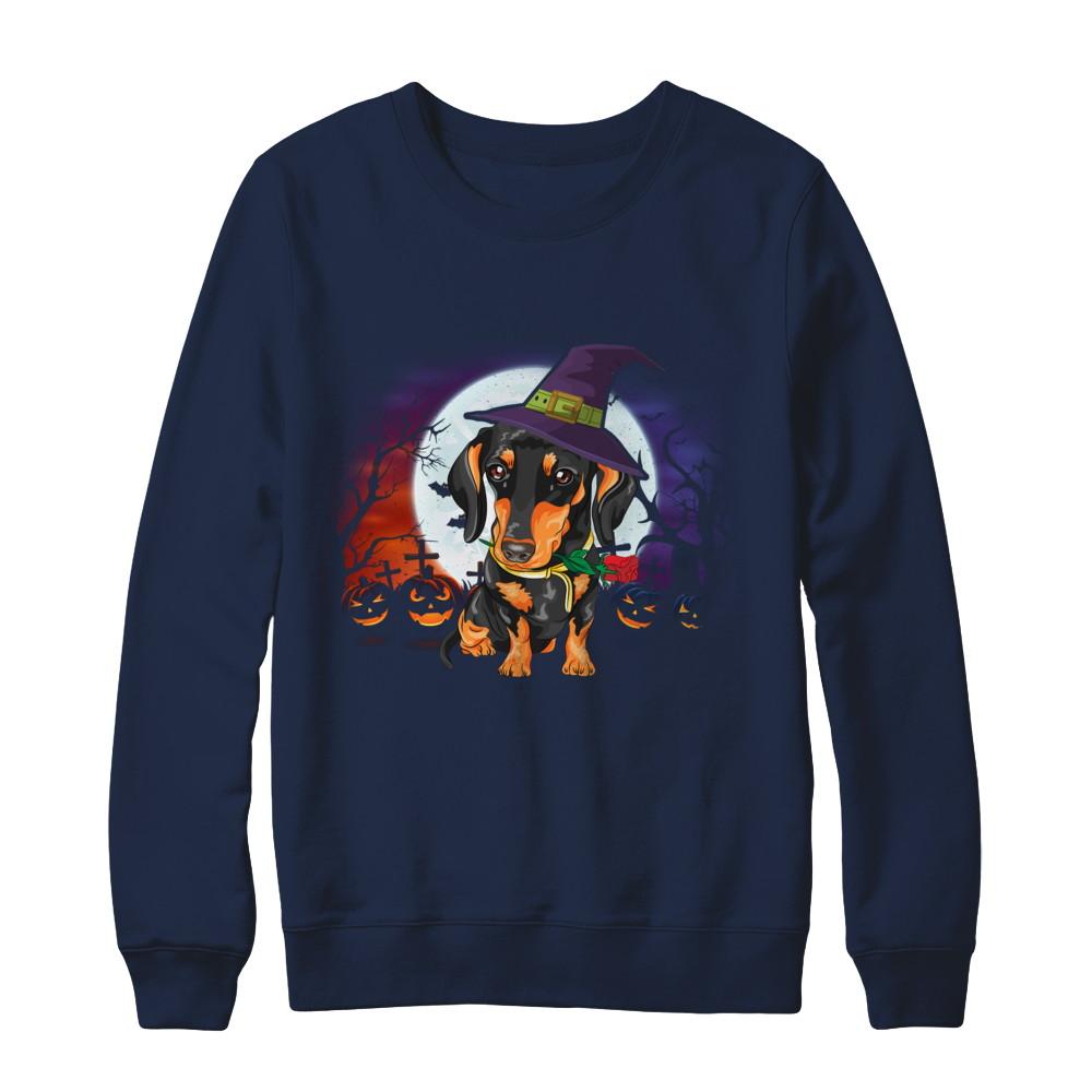 Cute Halloween Dachshund Puppy Pumpkins-T-Shirt & Sweatshirt-Crewneck Sweatshirt-Navy