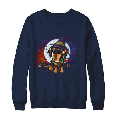 Cute Halloween Dachshund Puppy Pumpkins-T-Shirt & Sweatshirt-Crewneck Sweatshirt-Navy