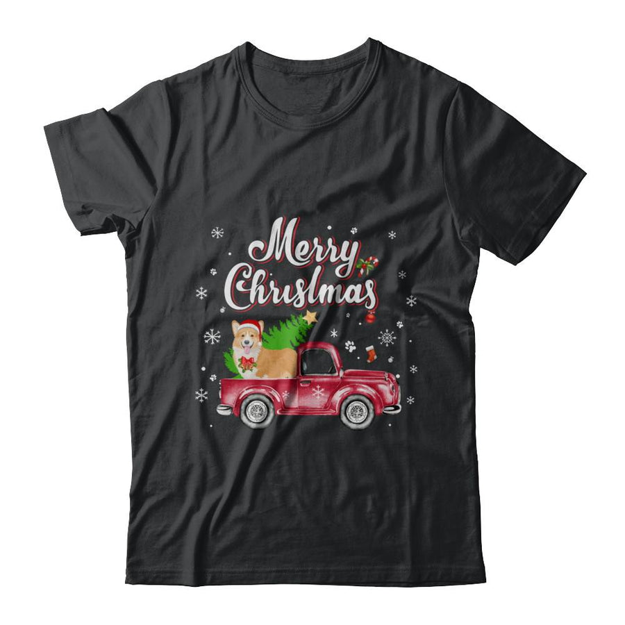Corgi Retriever Rides Red Truck Christmas Pajama-T-Shirt & Sweatshirt-Classic T-Shirt-Black