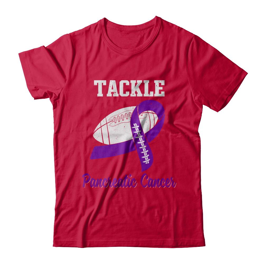 Football Survivor Tackle Purple Pancreatic Cancer Awareness-T-Shirt & Hoodie-Classic T-Shirt-Red