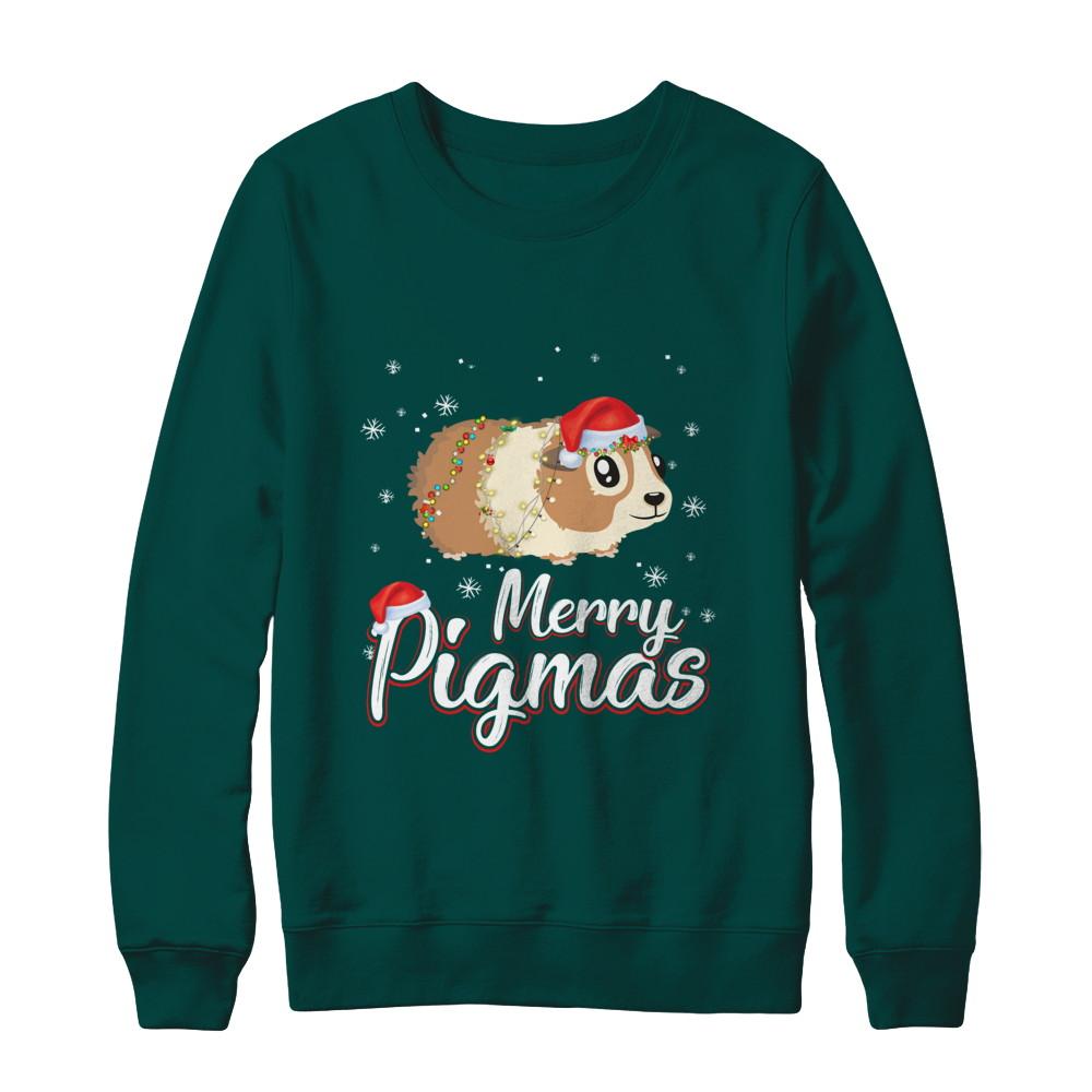 Merry Pigmas Funny Guinea Pig Santa Hat Christmas Gift-T-Shirt & Sweatshirt-Crewneck Sweatshirt-Deep Forest