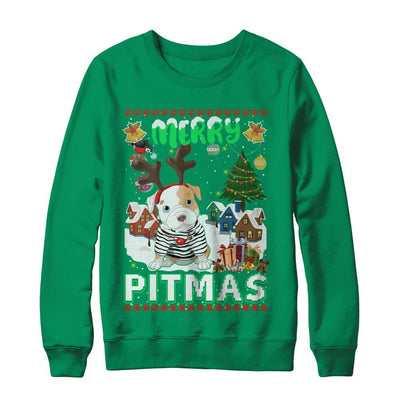 Cute Pitbull Christmas Merry Pigmas Ugly Sweater Christmas-T-Shirt & Sweatshirt-Crewneck Sweatshirt-Irish Green