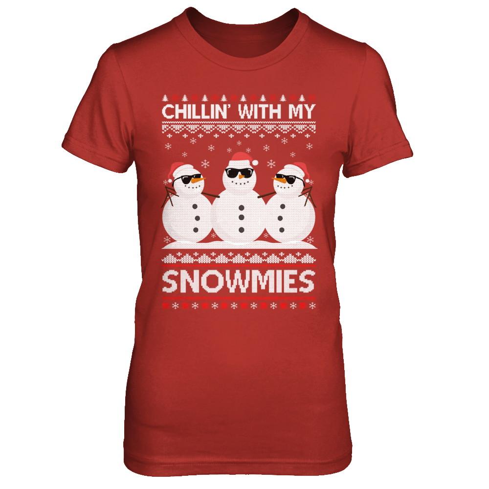 Chillin With My Snowmies Ugly Christmas Sweater-T-Shirt & Sweatshirt-Women's T-Shirt-Red