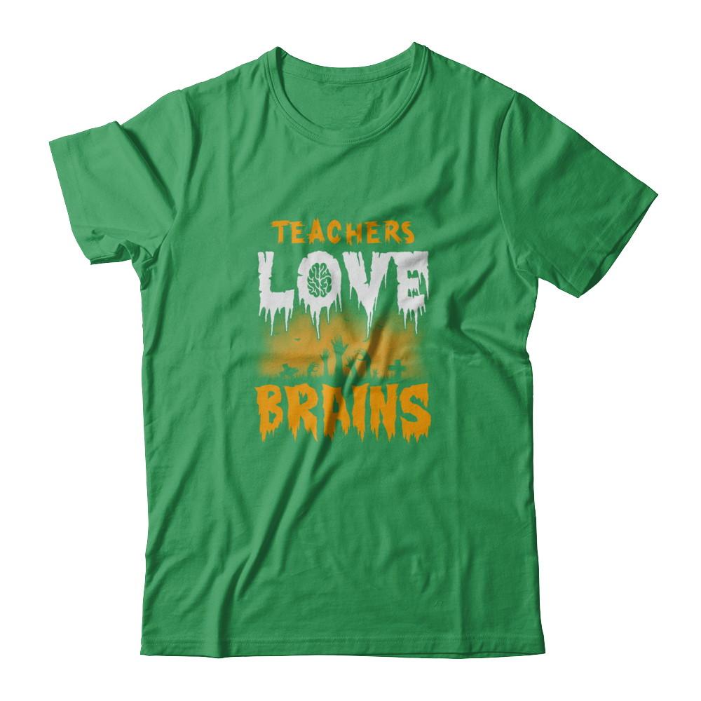 Teachers Love Brains Halloween-T-Shirt & Tank Top-Premium T-Shirt-Kelly Green