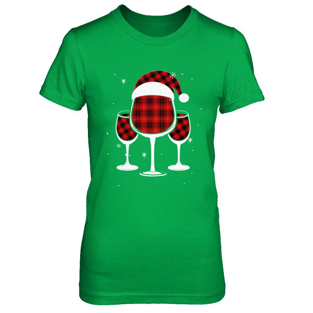 Red Plaid Buffalo Wine Santa Hat Christmas-T-Shirt & Sweatshirt-Women's T-Shirt-Irish Green