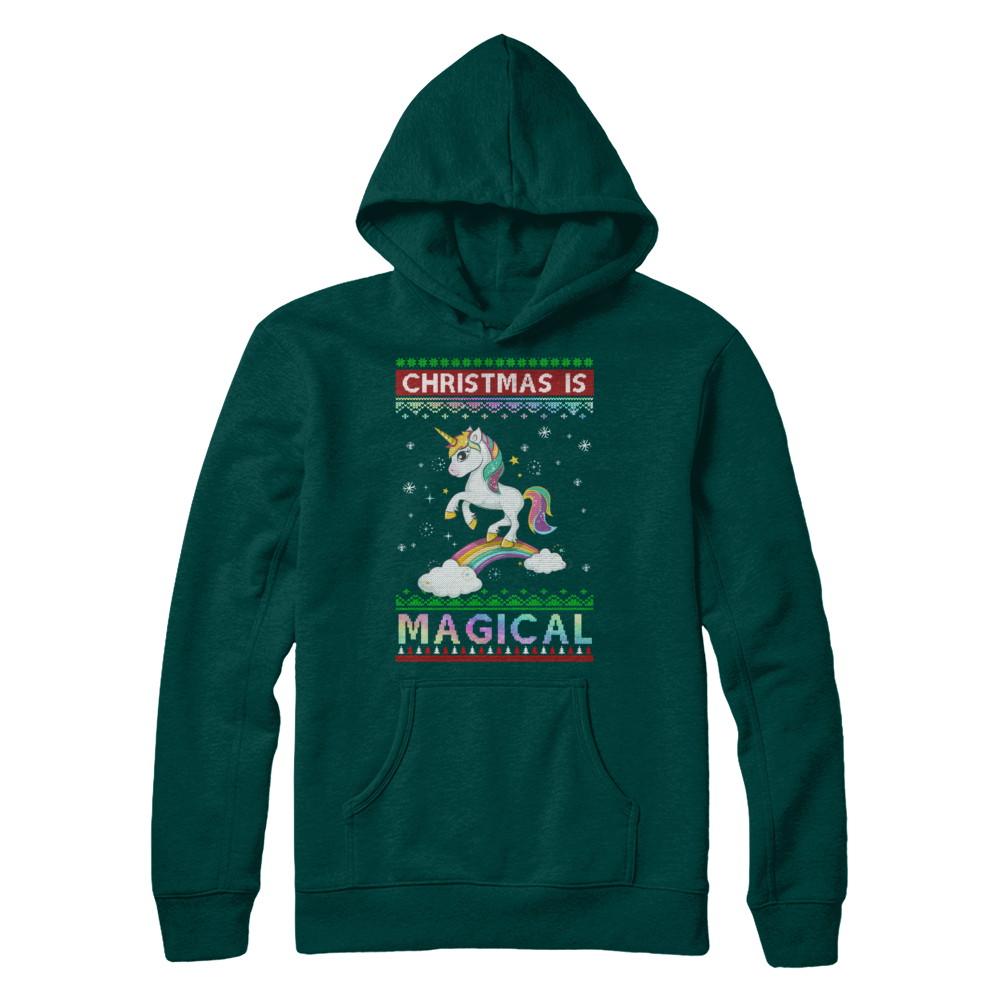Christmas Is Magical Unicorn Ugly Christmas Sweater-T-Shirt & Sweatshirt-Pullover Hoodie-Deep Forest