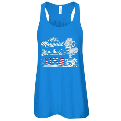 Mermaid In The Usa Flag-T-Shirt & Tank Top-Women's Flowy Racerback Tank-True Royal