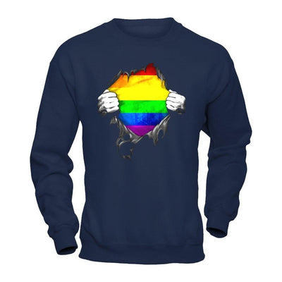 Rainbow Lesbian Gay Pride LGBT Super Stronger-T-Shirt & Hoodie-Crewneck Sweatshirt-Navy