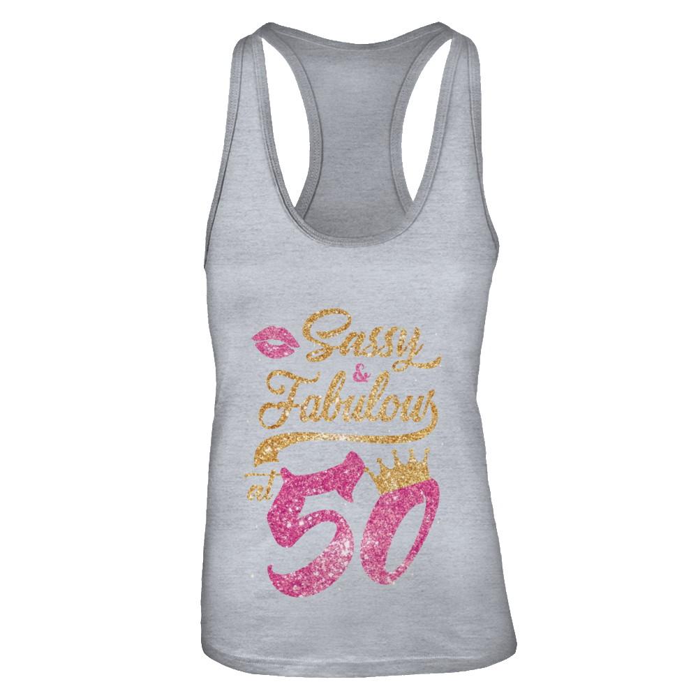 Sassy And Fabulous At 50th 1971 Birthday Gift-T-Shirt & Tank Top-Women's Ideal Racerback Tank-Heather Grey