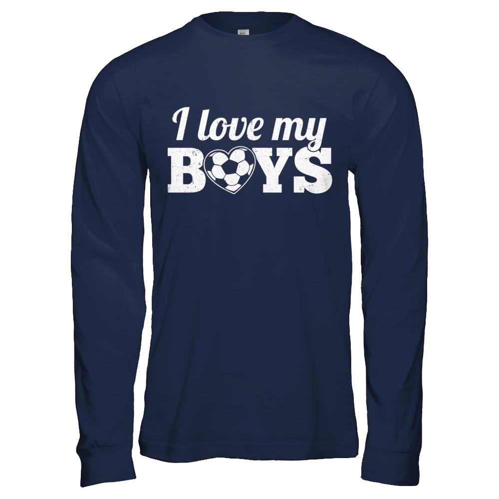 Love My Boys Mom And Dad Soccer-T-Shirt & Hoodie-Long Sleeve T-Shirt-Navy