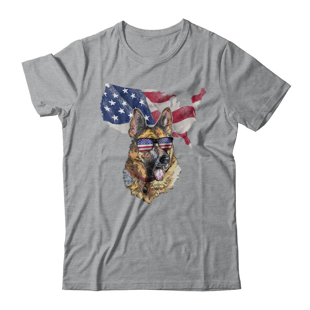 Funny Patriot German Shepherd Dog 4Th Of July American Flag-T-Shirt & Hoodie-Classic T-Shirt-Sport Grey