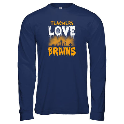 Teachers Love Brains Halloween-T-Shirt & Tank Top-Long Sleeve T-Shirt-Navy
