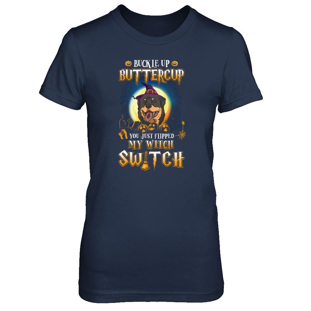 Buckle Up Buttercup Halloween Witch Rottweiler Costume-T-Shirt & Tank Top-Women's T-Shirt-Navy
