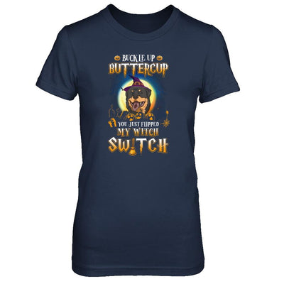 Buckle Up Buttercup Halloween Witch Rottweiler Costume-T-Shirt & Tank Top-Women's T-Shirt-Navy