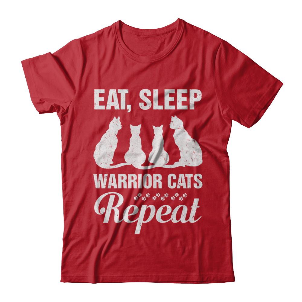 Eat Sleep Warrior Cats Repeat Funny Cat Mom Gifts-T-Shirt & Hoodie-Classic T-Shirt-Red