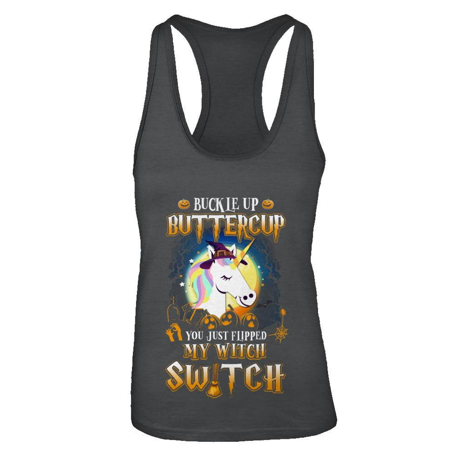 Buckle Up Buttercup Halloween Witch Unicorn Costume-T-Shirt & Tank Top-Women's Ideal Racerback Tank-Black