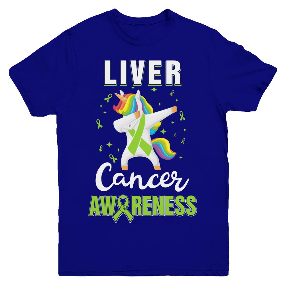 Inspirational Liver Cancer Awareness Unicorn Support Youth-Youth Shirt-Youth T-Shirt-Navy