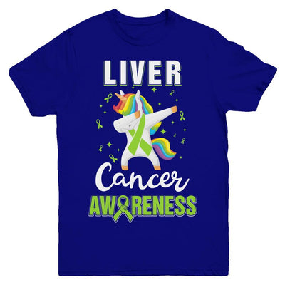 Inspirational Liver Cancer Awareness Unicorn Support Youth-Youth Shirt-Youth T-Shirt-Navy