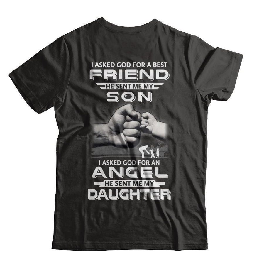 Asked God For A Best Friend He Sent Me My Son & Angel Daughter-T-Shirt & Hoodie-Classic T-Shirt-Black