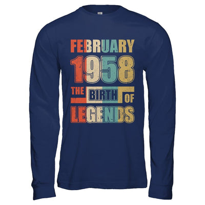Vintage Retro February 1958 Birth Of Legends 63th Birthday-T-Shirt & Hoodie-Long Sleeve T-Shirt-Navy
