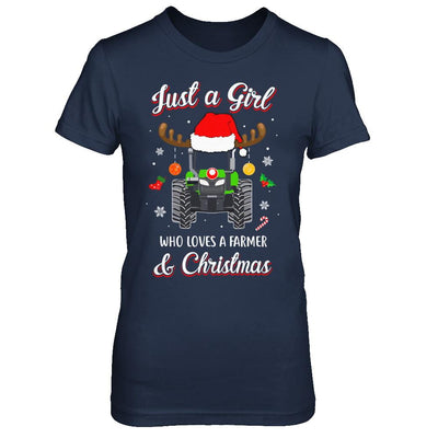 Just A Girl Who Loves A Farmer And Christmas-T-Shirt & Sweatshirt-Women's T-Shirt-Navy