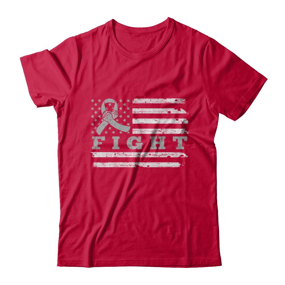 Fight Gray Ribbon US Flag Brain Cancer Awareness-T-Shirt & Hoodie-Classic T-Shirt-Red