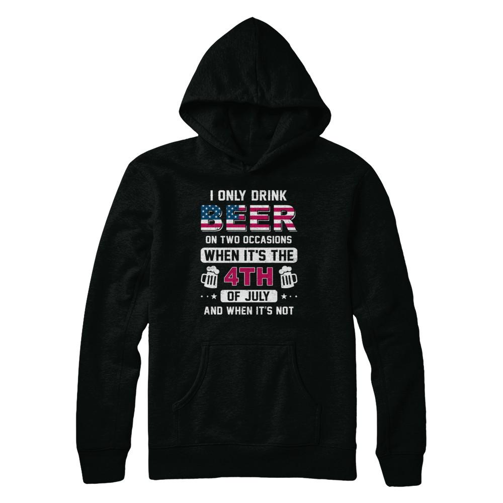 Funny Drinking Beer 4Th Of July Party American Flag-T-Shirt & Hoodie-Pullover Hoodie-Black