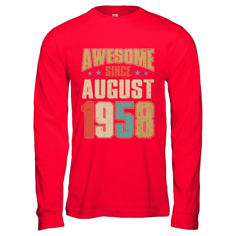 Vintage Retro Awesome Since August 1958 63th Birthday-T-Shirt & Hoodie-Long Sleeve T-Shirt-Red