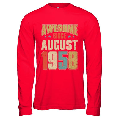 Vintage Retro Awesome Since August 1958 63th Birthday-T-Shirt & Hoodie-Long Sleeve T-Shirt-Red