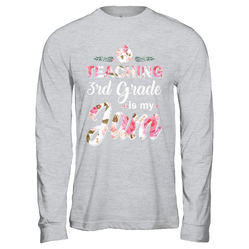 Teaching 3rd Grade Is My Jam Back To School Teacher-T-Shirt & Hoodie-Long Sleeve T-Shirt-Sport Grey