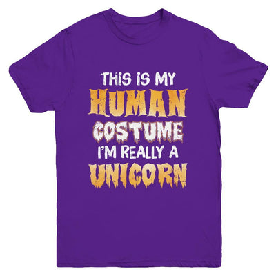 This Is My Human Costume Unicorn Halloween Youth-Youth Shirt-Youth T-Shirt-Purple