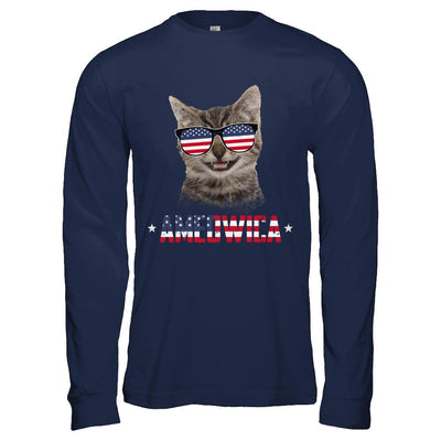 Ameowica 4Th Of July Party Meow Cat American Flag-T-Shirt & Hoodie-Long Sleeve T-Shirt-Navy