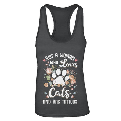 Just A Woman Who Loves Cats And Have Tattoos-T-Shirt & Tank Top-Women's Ideal Racerback Tank-Black