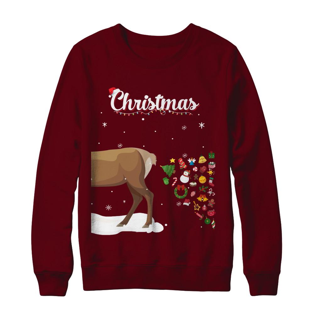 Couples Sick Reindeer Funny Ugly Christmas Sweater-T-Shirt & Sweatshirt-Crewneck Sweatshirt-Maroon