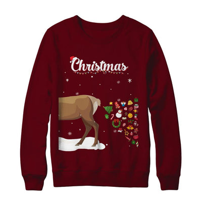 Couples Sick Reindeer Funny Ugly Christmas Sweater-T-Shirt & Sweatshirt-Crewneck Sweatshirt-Maroon