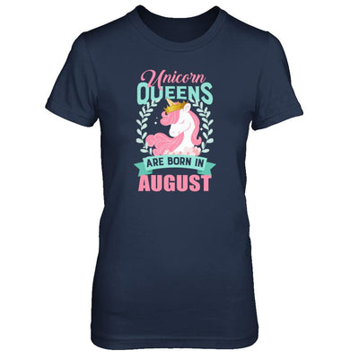 Unicorn Queens Are Born In August Birthday Gift-T-Shirt & Tank Top-Women's T-Shirt-Navy