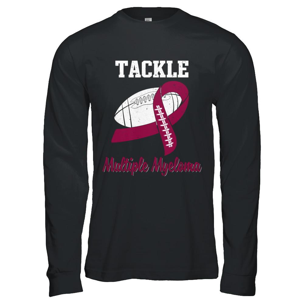 Football Survivor Tackle Burgundy Multiple Myeloma Awareness-T-Shirt & Hoodie-Long Sleeve T-Shirt-Black