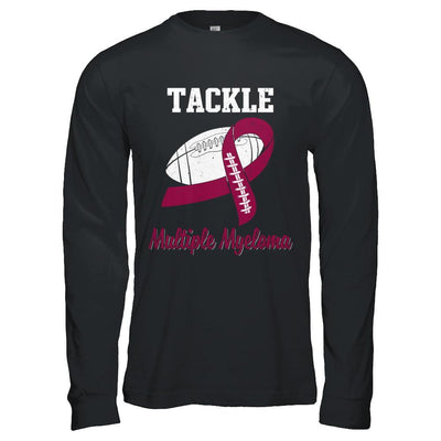 Football Survivor Tackle Burgundy Multiple Myeloma Awareness-T-Shirt & Hoodie-Long Sleeve T-Shirt-Black