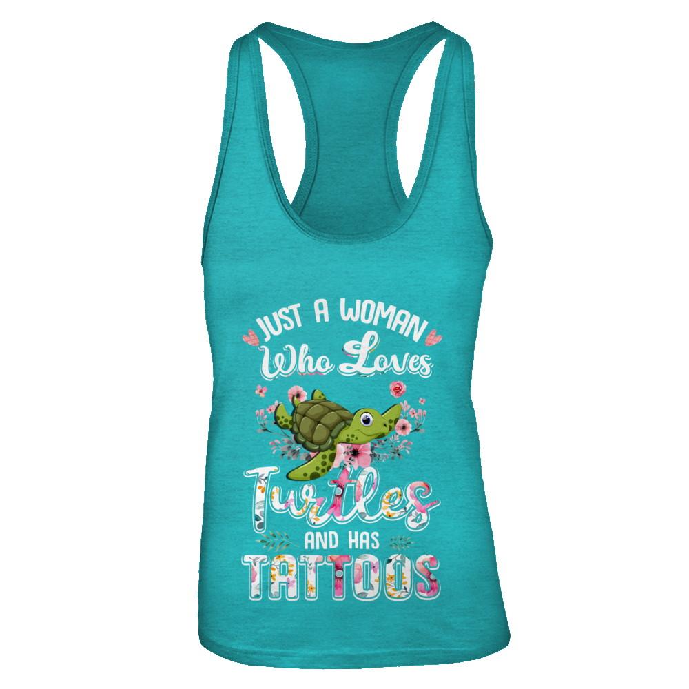 Just A Woman Who Loves Turtles And Has Tattoos-T-Shirt & Tank Top-Women's Ideal Racerback Tank-Tahiti Blue