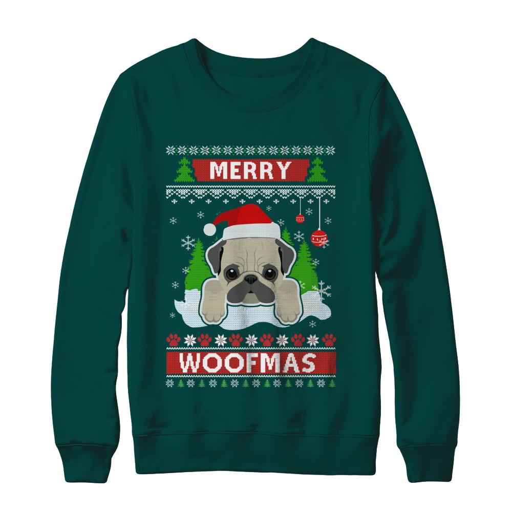 Pug Merry Woofmas Ugly Christmas Sweater-T-Shirt & Sweatshirt-Crewneck Sweatshirt-Deep Forest