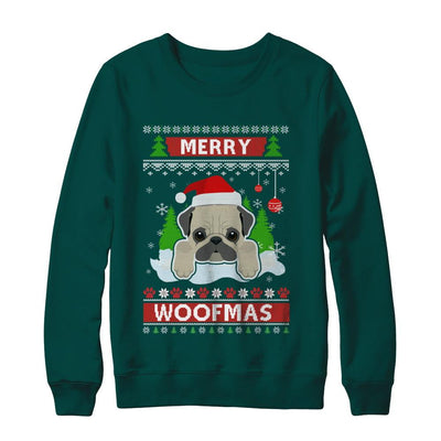 Pug Merry Woofmas Ugly Christmas Sweater-T-Shirt & Sweatshirt-Crewneck Sweatshirt-Deep Forest